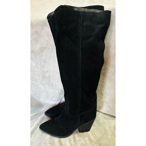 Blondo Women's Black Knee-High Suede Block Heel Pointed Toe Boots Size 7M NWOB
